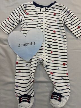 Little Me - NWOT - Blue and White sports design Footie One Piece sleeper